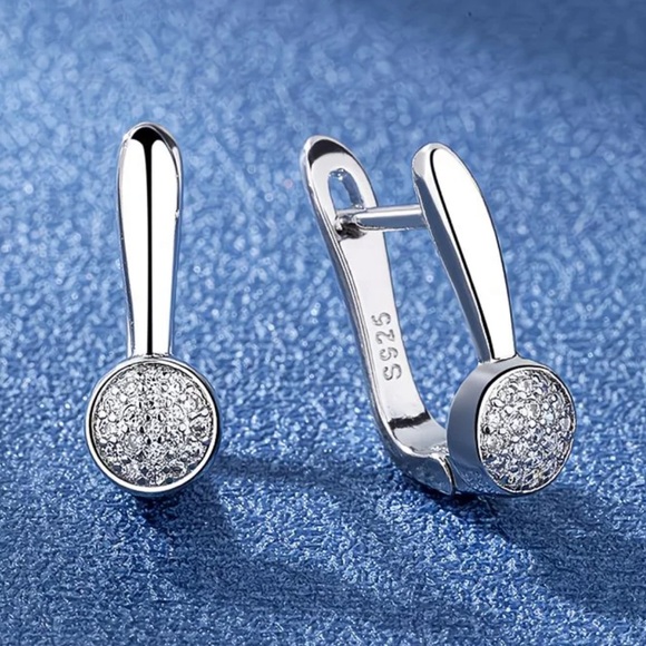 S925 Silver Huggie Earrings Round CZ Drop Minimalist Dainty Hoops